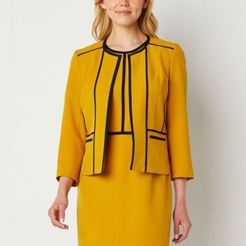 Black Label Evan-Picone Women Suit Jacket Blazer Size 14 Yellow Black Trim FLAW